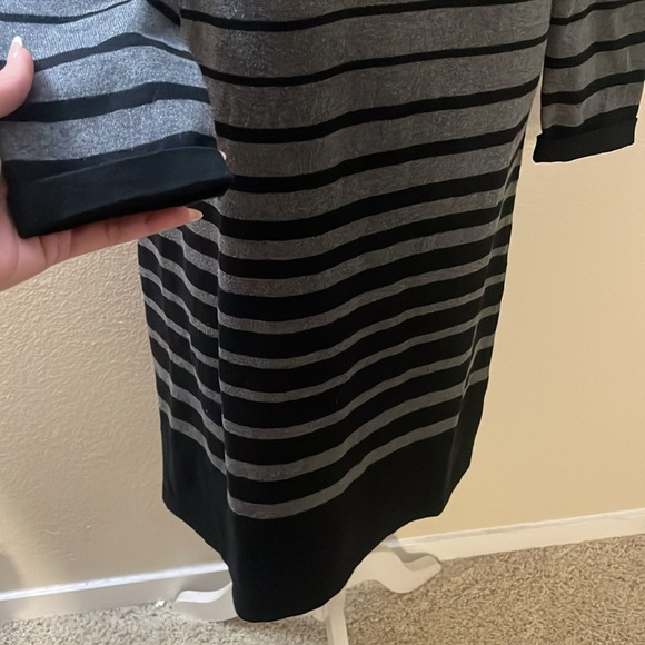 Talbots Sweater Dress Knit S Long Sleeve Cotton Striped Gray Black - Picture 4 of 7